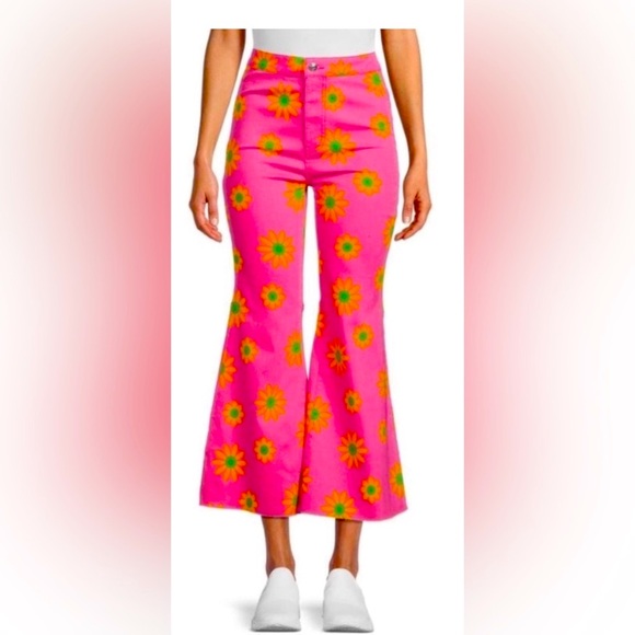 Free People Pants - Free People Youth-quake Printed Crop Flare Jeans in Lipstick Combo NWT